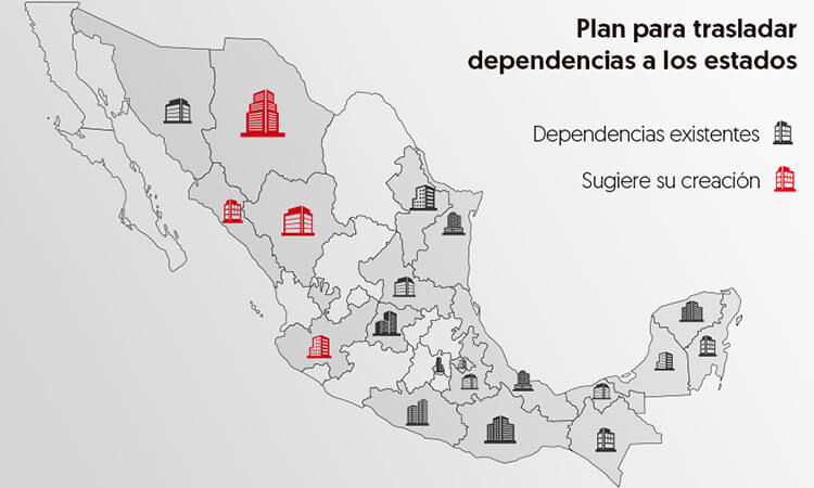Mapa de México con el logo de algunas dependencias