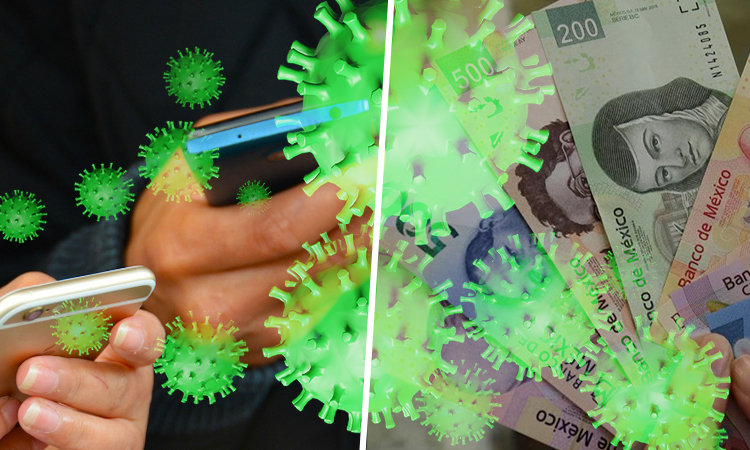 COVID celulares, vidrio, billetes